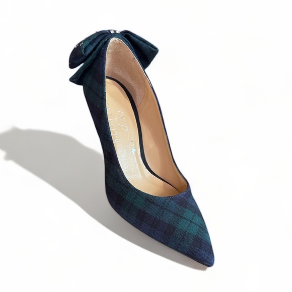 Talbots Plaid Bow Heels with Rhinestones - Picture 2 of 6